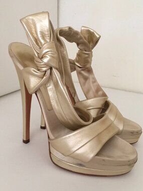 CASADEI LEATHER GOLD HIGH HEELS SANDAL PUMPS